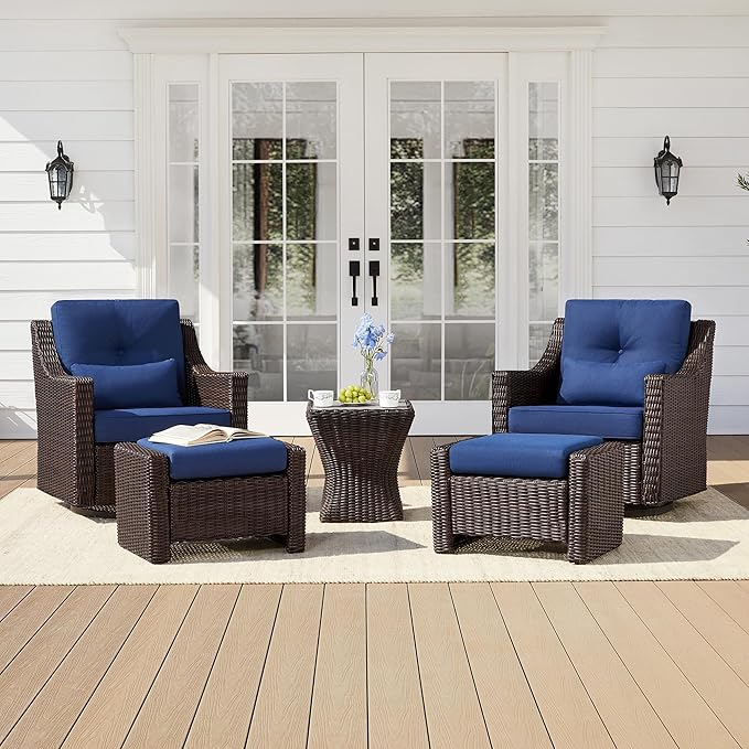 CHITA 5 Pieces Swivel Wicker Patio Furniture Set, Outdoor Conversation Set with 2 Pieces Rattan Rocking Swivel Chairs - Photo 1