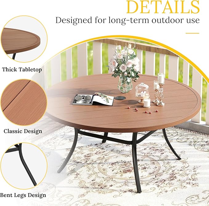 VICLLAX 50" Outdoor Round Patio Table with Umbrella Hole, All Weather Metal Round Outdoor Dining Table for Lawn Garden - Photo 4