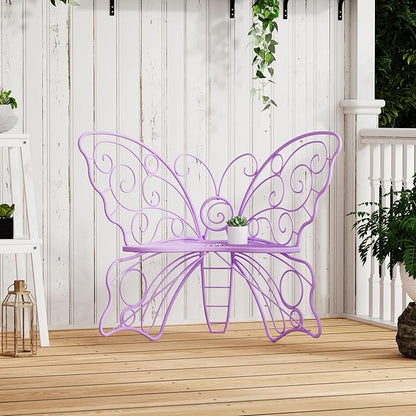 36 Inch Outdoor Bench, Cute Garden Bench with Metal Frame, Weatherproof Butterfly Front Porch Benches for Lawn, Garden, Yard, Balcony, Purple