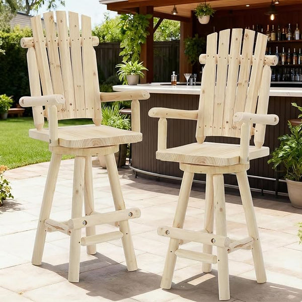 HOMEDIARY Solid Wood Swivel Adirondack Bar Chairs Set of 2 - Photo 1