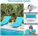 GYMAX Tanning Chair, 2Pcs Folding Beach Chairs with Adjustable Backrest, Footrest, 330lbs Capacity & Shoulder Strap - Photo 7