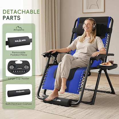 Amopatio Zero Gravity Reclining Patio Chair,XL Foldable Lounge Chair with Removable Cup Holder/Headrest/Footrest,500LBS Capacity, Portable for Outdoor Patio Pool Backyard