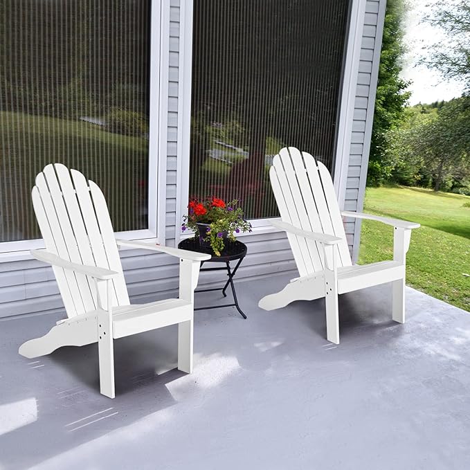 RELAX4LIFE Adirondack Chair, Acacia Wood Adirondack Lounge Chair, Weather Resistant Outdoor Chair for Patio Garden Yard Porch Deck, 350 LBS Weight Capacity, Wooden Fire Pit Chairs (1, White)