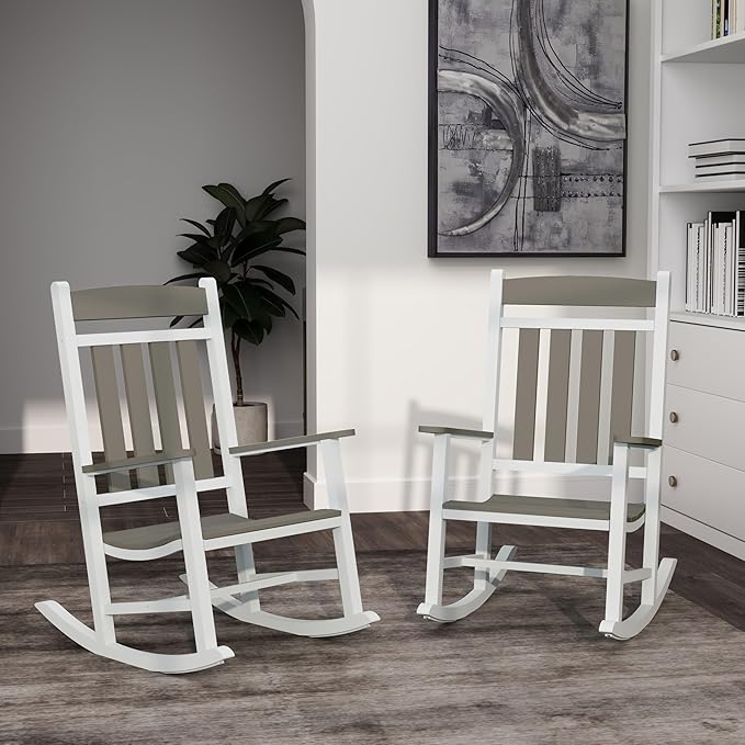 Outdoor Patio Rocking Chairs Set of 3, 2 Chairs Made of Metal & WPC + 1 All Metal Table - Photo 8