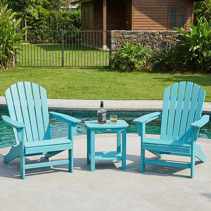 Y&M Outdoor Side Table, HIPS Adirondack Small Double Layer Table, Waterproof Square Outside Table, Balcony End Tables for Patio, Pool, Porch, Deck, Indoor or Outdoor Use, Light Blue
