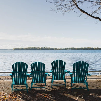FUNBERRY Folding Adirondack Chair Set of 4, HDPE All Weather Fire Pit Chairs with Cup Holder for Outdoor