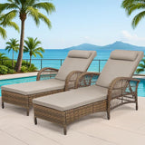 Outdoor Chaise Lounge Chair Set of 2, PE Wicker Recliner Patio Reclining Sunbathing Chair with Cushion - Photo 1
