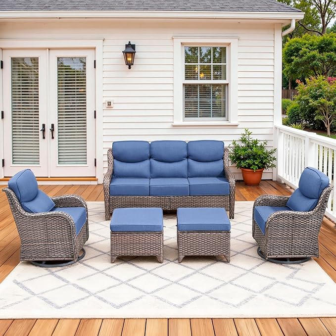 Luxury High Back Patio Furniture Set with 6-Inch Thick Cushions, 5-Pieces Outdoor Furniture with Swivel Chairs - Photo 1