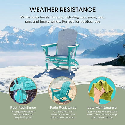WestinTrends Malibu 2-Pieces Adirondack Chair Set with Side Table, All Weather Outdoor Seating Plastic Patio Lawn Chair Folding for Outside Porch Deck Backyard, Turquoise