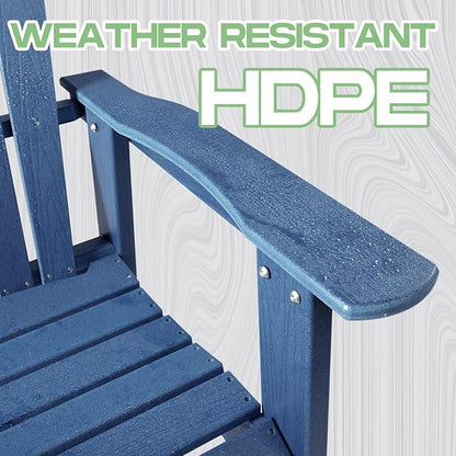 CABIHOME Folding Adirondack Chairs with Wide Armrest and Deep Seat, Foldable Plastic Outdoor Chair, Weather Resistant | Waterproof | UV Resistant for Patio, Lawn Garden Backyard Fire Pit, HDPE, Blue