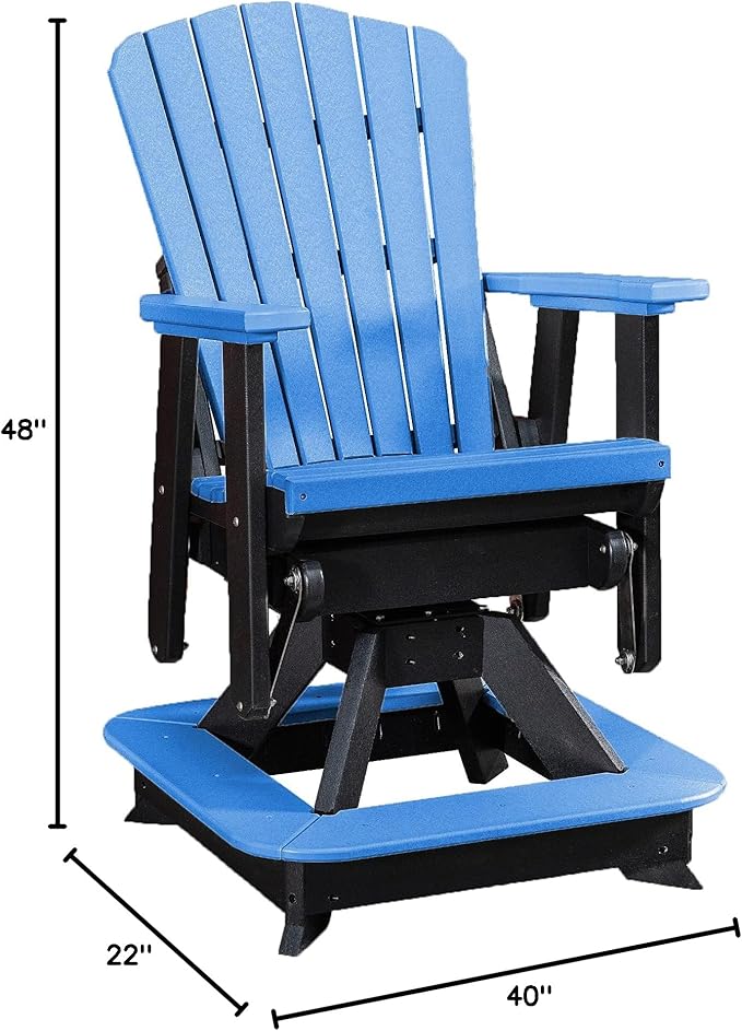 DutchCrafters Slat Fan Back Poly Balcony Adirondack Swivel Glider with Footrest Outdoor Patio Chair (Black & Blue)