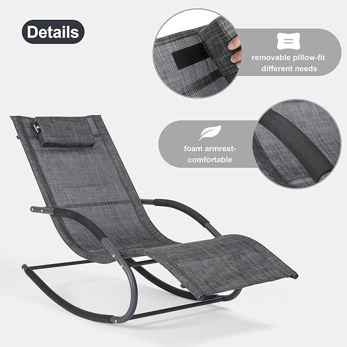 Outdoor Lounge Chair, Chaise Lounge for Patio & Lawn, Pool Lounge Chairs with Removable Pillow, Dark Grey - Photo 5