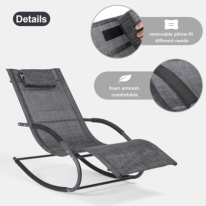 Outdoor Lounge Chair, Chaise Lounge for Patio & Lawn, Pool Lounge Chairs with Removable Pillow, Dark Grey