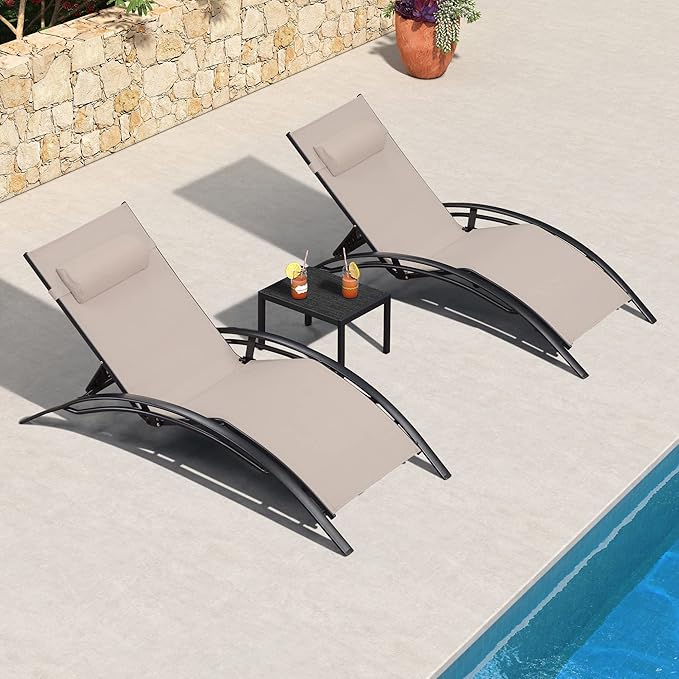 PURPLE LEAF Patio Oversized Chaise Lounge Chair Set with Side Table Pool Adjustable Recliner Chairs for Outside Beach - Photo 1