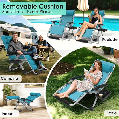 Suteck Oversized Zero Gravity Chair,29In XL Lounge Chair w/Removable Cushion&Headrest, Folding Patio Chair w/Upgraded Lock and Footrest, Reclining Patio Chairs Recliner for Indoor Outdoor