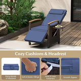 RELAX4LIFE Rattan Outdoor Recliner Chair - Wicker Chaise Lounge Chair w/Adjustable Back & Footrest, Acacia Wood Armrests - Photo 6