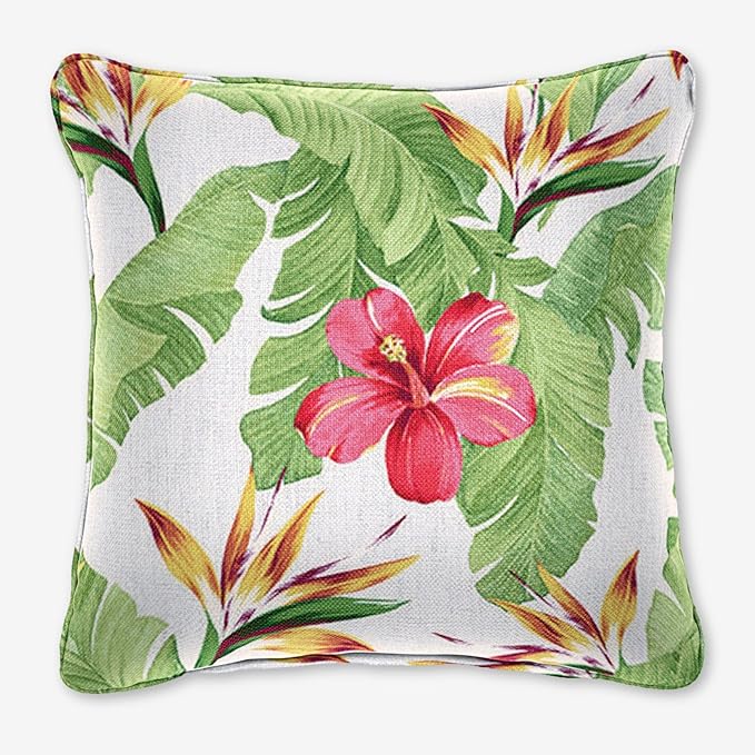 BrylaneHome 16" Square Toss Pillow - Patio & Outdoor - Patio & Outdoor - Water, Stain & Fade Resistant - Hibiscus - Photo 1