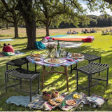 VINGLI Outdoor Metal Curved Bench, Weatherproof Fire Pit Bench Set of 4, Heavy Duty Steel Backless Benches - Photo 9