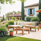 Devoko 5 Pieces Acacia Wood Outdoor Sectional Sofa Set with Coffee Table - Photo 2