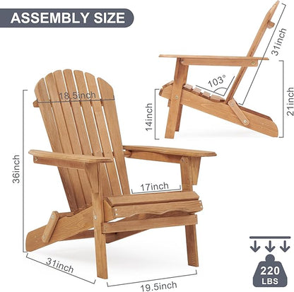 Wooden Folding Adirondack Chair, Half Pre-Assembled Wood Patio Lounge Chair for Outdoor Garden Backyard Porch Pool Deck Firepit