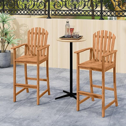Tangkula Tall Adirondack Chair, Outdoor Acacia Wood Bar Stool with Back, Armrests and Footrest, Bar Height Patio Chair for Balcony, Porch, Deck and Backyard (4,Natural)