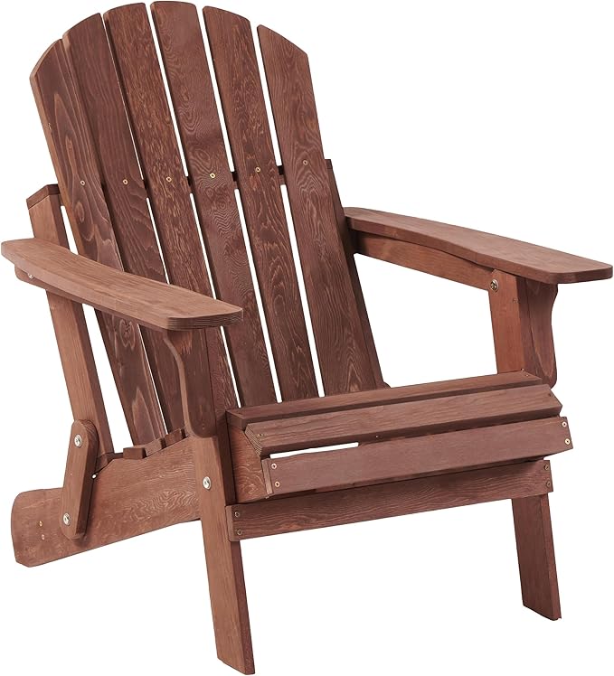 Oversize Wooden Outdoor Folding Adirondack Chair with Pre-Assembled BackRest & SeatBoard, Wood Patio Chair for Garden Backyard Porch Pool Deck Firepit-106
