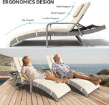 YITAHOME Wicker Chaise Lounge Outdoor, Rattan Pool Lounge Chair Reclining Chaise Lounge Set w/Pull-Out Desktop - Photo 4