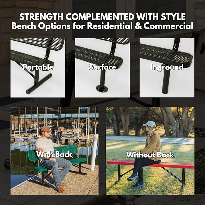 COATEDOUTDOORFURNITURE Coated Outdoor Furniture Heavy-Duty Outdoor Bench Thermoplastic Coated, Punched Steel, Commercial-Grade Garden Bench, Made in America (Portable with Back, 6 Ft, Tan)