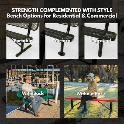 COATEDOUTDOORFURNITURE Coated Outdoor Furniture Heavy-Duty Outdoor Bench Thermoplastic Coated, Expanded Metal, Commercial-Grade Seating, Made in America (Inground Without Back, 8 Ft, Textured Green)