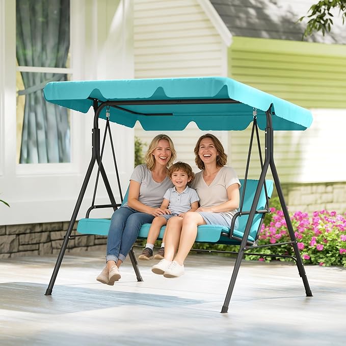 Outsunny 3-Seat Outdoor Patio Swing Chair with Removable Cushion, Steel Frame Stand and Adjustable Tilt Canopy for Patio - Photo 9