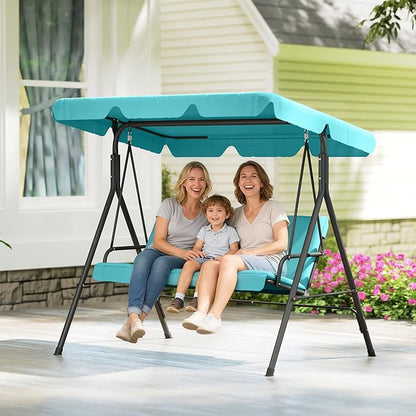 Outsunny 3-Seat Outdoor Patio Swing Chair with Removable Cushion, Steel Frame Stand and Adjustable Tilt Canopy for Patio, Garden, Poolside, Balcony, Backyard, Green