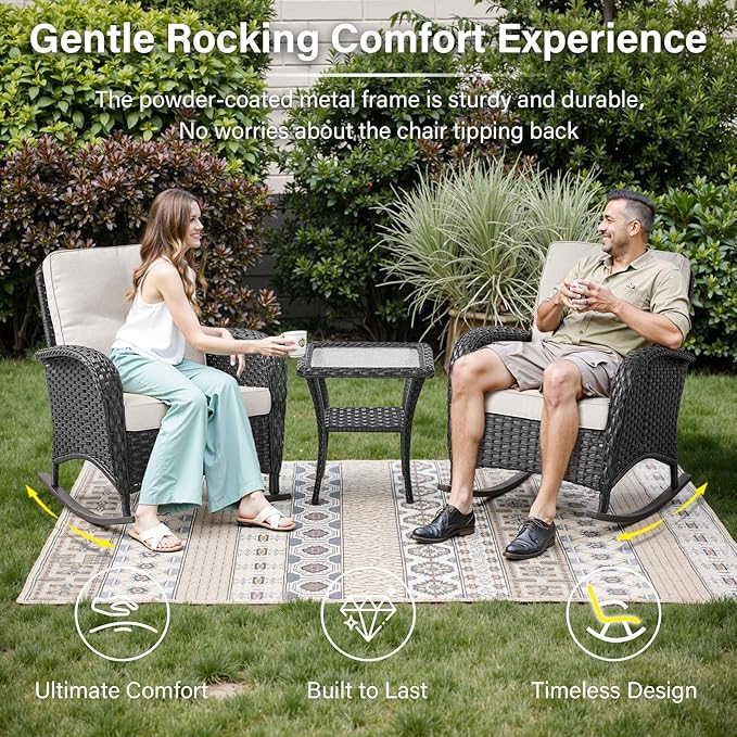 Belord Patio Rocking Chairs Furniture Set of 6, Outdoor Wicker Furniture Sets with Wicker Rocker - Photo 3