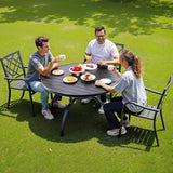 VEVOR Outdoor Patio Dining Table, 47 inch Round Metal Steel Slat Backyard Bistro Tables, with 1.5 in Umbrella Hole - Photo 2