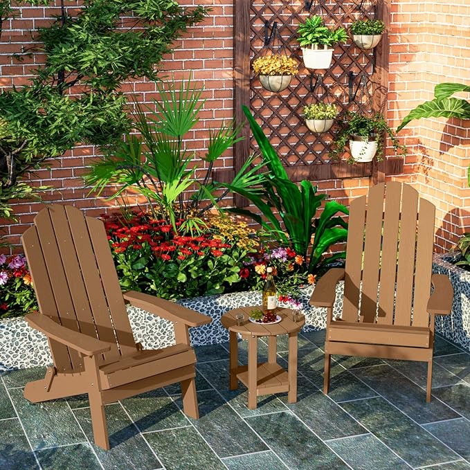 MXIMU Round Outdoor Side Table Adirondack Tables 18 Inch Chairside End Tables with Storage Shelf - Photo 5