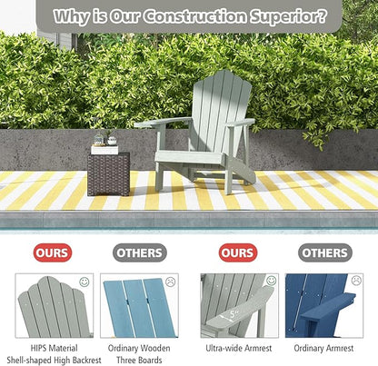 Tangkula Oversized Adirondack Chair, Patio Lounge Chairs w/Adjustable Cup Holder, HIPS Armchairs Slatted Chair, Outdoor Weather Resistant Fire Pit Chair for Deck Backyard Garden Porch (4, Light Grey)