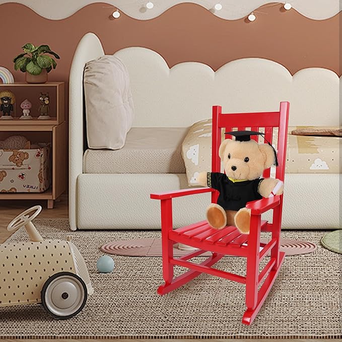 Kids Rocking Chair Set of 2 for Toddlers and Children Comfy Wooden Recliner Rocker for Baby Girls Outdoor Lounge Chair for Kids Age 6-10 Indoor Red