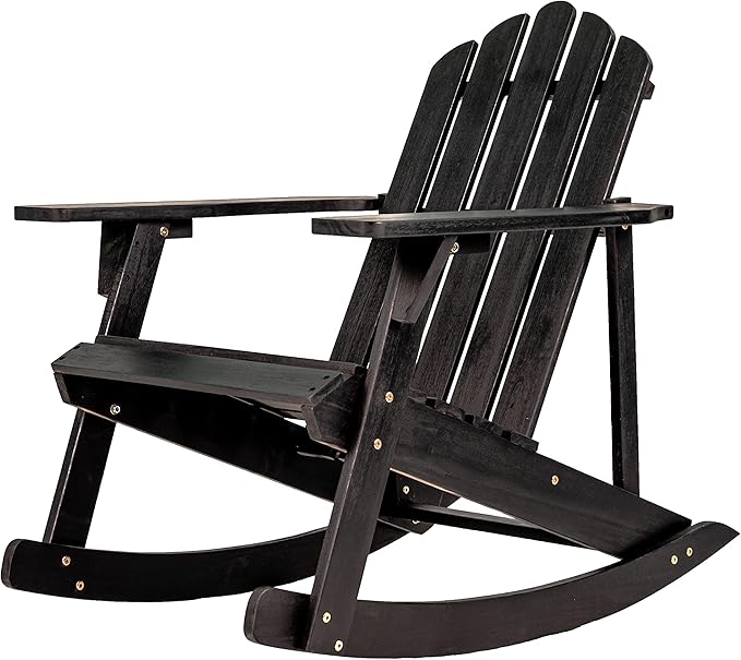 JONATHAN Y PAT1000D Kiawah Outdoor Patio Classic Acacia Wood Adirondack Rocking Chair for Garden, Lawn, Backyard, Pool, Deck, Beach, Firepit, Black