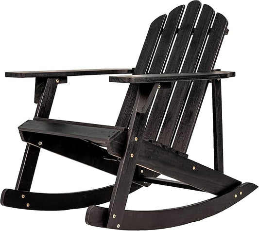 JONATHAN Y PAT1000D Kiawah Outdoor Patio Classic Acacia Wood Adirondack Rocking Chair for Garden, Lawn, Backyard, Pool, Deck, Beach, Firepit, Black
