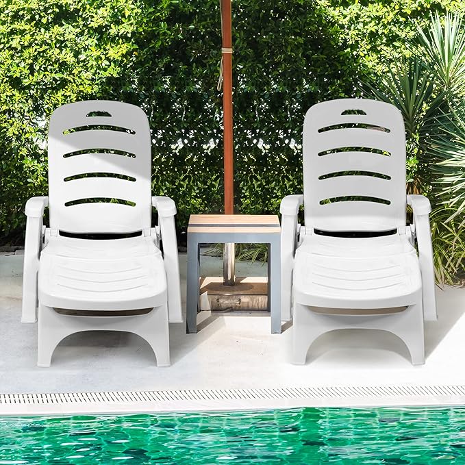 Tangkula Outdoor Chaise Lounge Chair, Adjustable 5-Position Recliner Chair with Built-in Wheels - Photo 8