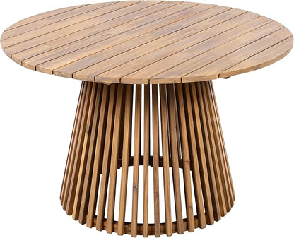 GDFStudio 47.25" Outdoor Round Dining Table,Weather-Resistant Acacia Wood Patio Center Table for Backyard, Lawn, Garden, Balcony, Courtyard, Easy Assembly Rustic Slatted Base Tables, 29.75 Light Teak