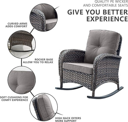 Belord 5 Pieces Patio Furniture Set with 50000 BTU Propane Fire Pit Table, All-Weather Patio Rocking Chairs, Loveseat Glider and Side Table for Outdoor Conversation Deck Poolside Backyard Grey