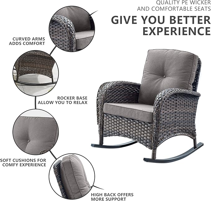 Belord Patio Wicker Furniture with Rocking Chairs Loveseat - Photo 3