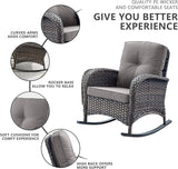 Belord Patio Wicker Furniture with Rocking Chairs Loveseat - Photo 3