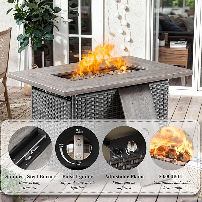 HUMMUH 6 Pieces Patio Furniture Set with Fire Pit Table High Back Outdoor Conversation Set Wicker Patio Couch Outdoor - Photo 5