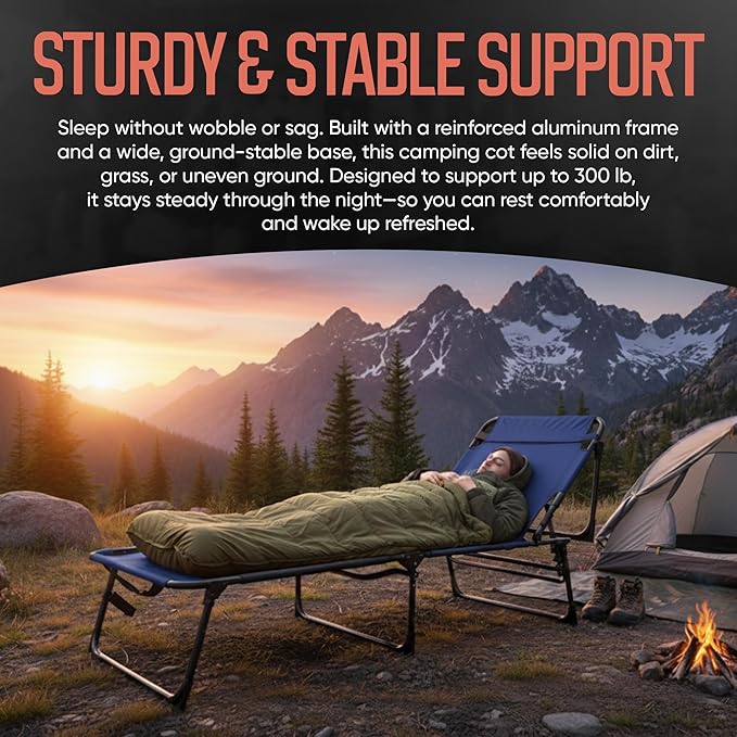 Outdoor Lounge Chair | Extra Large Portable cot incl Leg Raising adjustability | Easy Setup & Takedown - Photo 2