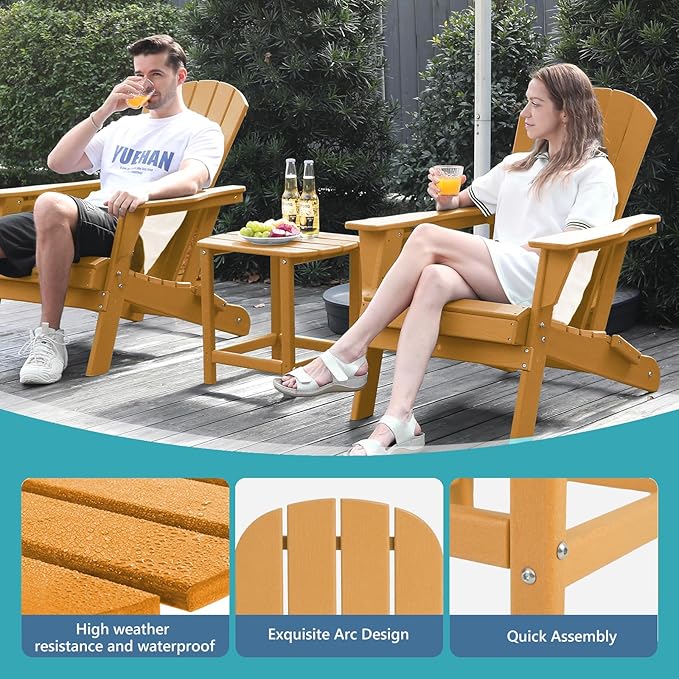 Plawdlik Hdpe Outdoor Adirondack Side Table, Wooden Textured, Set for Patio, Garden, Porch, Pool Composite Patio, Backyard, Bathroom and Indoor, Maintenance & Weather Resistant(Teak)