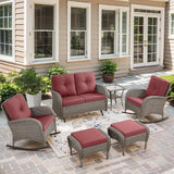 Belord 5 Piece Outdoor Conversation Patio Furniture Set - All-Weather Wicker Patio Rocking Chairs with Loveseat Glider - Photo 8
