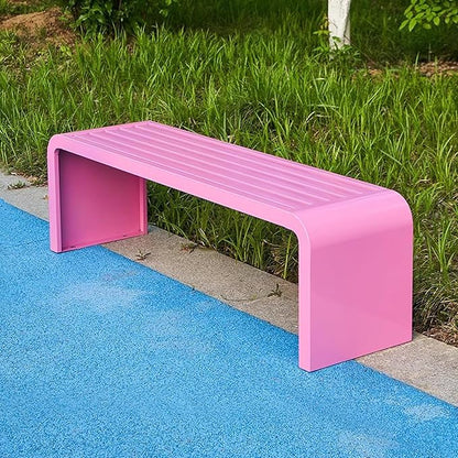 Outdoor Bench Weatherproof, Stainless Steel Metal Garden Bench, Anti-Rust Patio Park Bench for Front Porch, Yard, Lawn, Deck(Pink,100cm/39in)