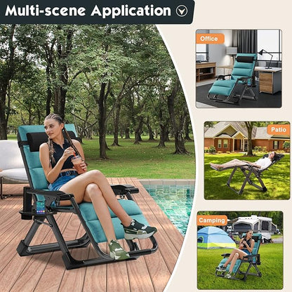 MOPHOTO Zero Gravity Chair, Outdoor Padded Lounge Chair with Side Table, Zero Gravity Recliner Chair, Outdoor Reclining Chair, Sturdy & Comfortable, Supports up to 440lbs