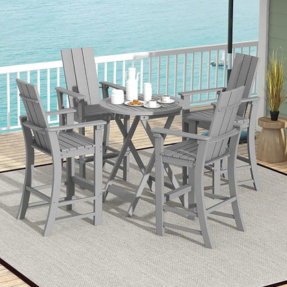 Giantex 52” Tall Adirondack Chair, HDPE Outdoor Bar Stool with Ergonomic Backrest, Armrests, Footrest, Fire Pit Chair, All Weather Patio Bistro Chair for Backyard, Garden, Lawn (1, Grey)